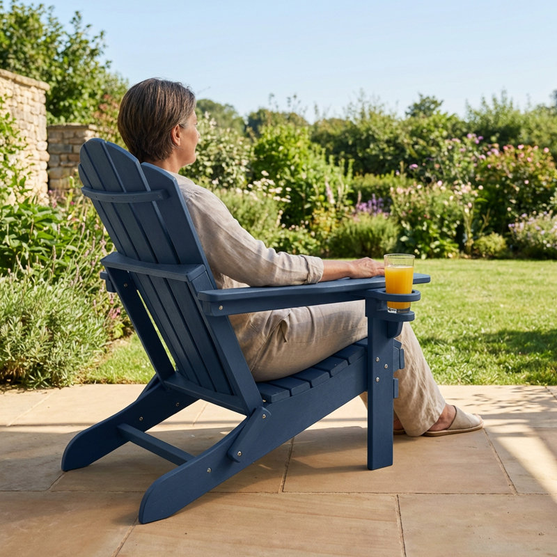 Chaise Adirondack pliante Kahn avec porte-gobelet , Bleu