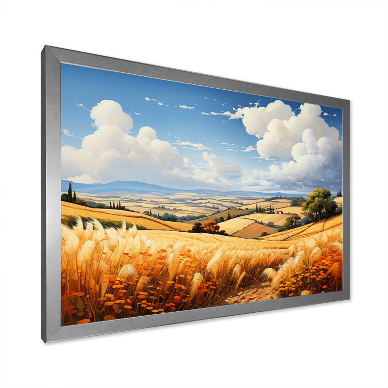 «Wheatfield On A Summers Day», impression sur toile, Cadre simple argenté, H 16 po x l 32 po x P 1 po