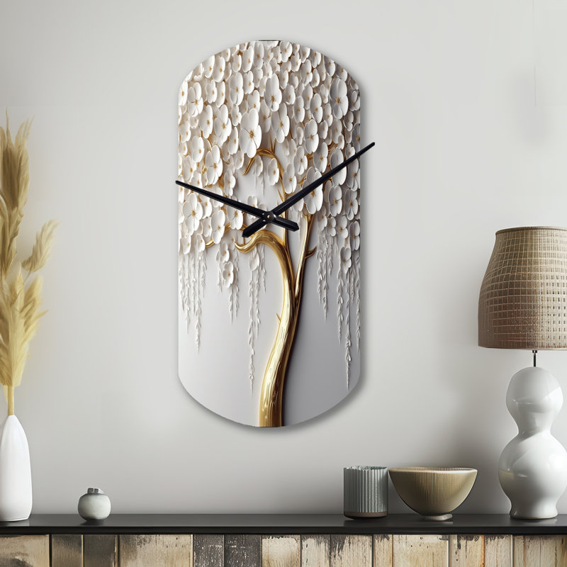 Orchidée blanche Garden Of Branches II - horloge murale asymétrique florale en métal, Petit
