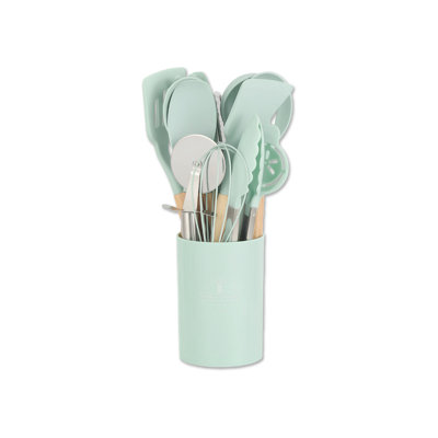 Ensemble d'ustensiles de cuisine en silicone, 43 pièces d'ustensiles de cuisine résistants à la chaleur avec poignée en bois, outils de cuisine antiadhésifs avec tournevis en silicone, support pour lave-vaisselle, vert