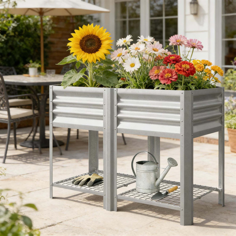 Outdoor Elevated Planter Box,Raised Garden Bed, Silver