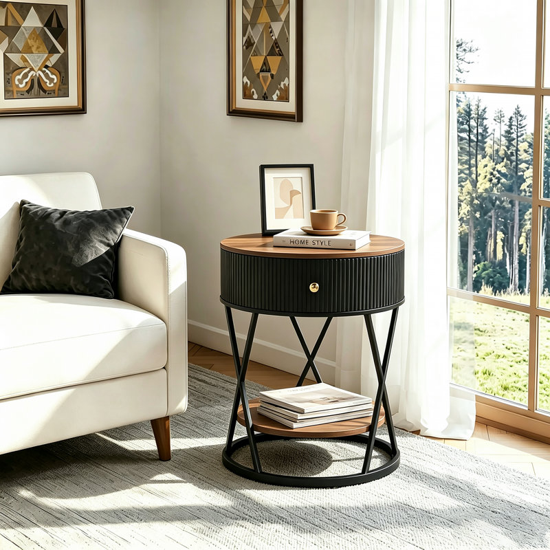Ensemble de 2 tables de chevet, table de chevet moderne avec tiroir et tablette, Brun