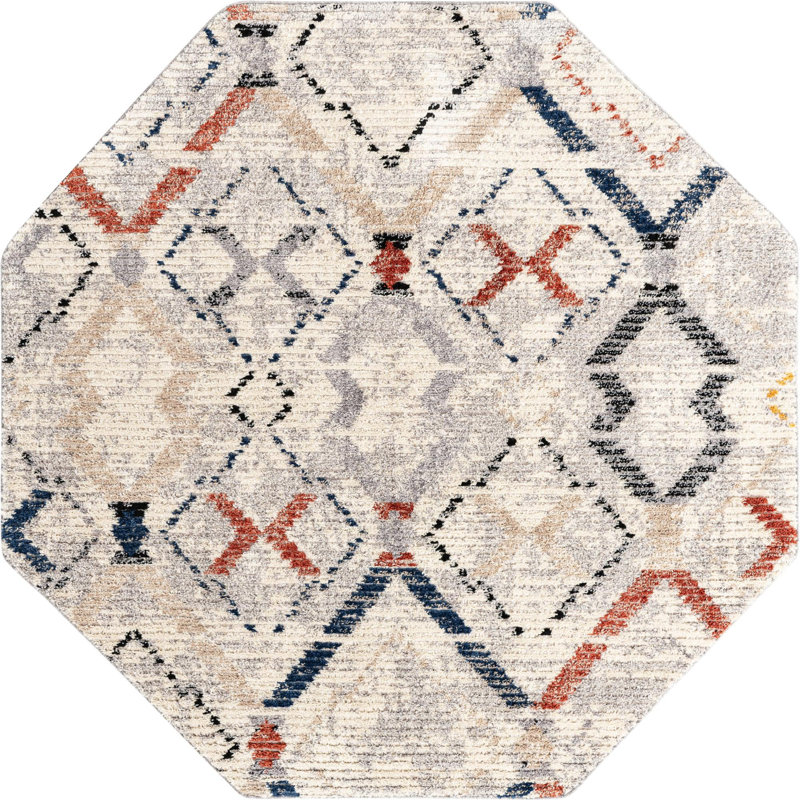 Tapis beige à motif géométrique Tucson, Octogone 7 pi x 7 pi