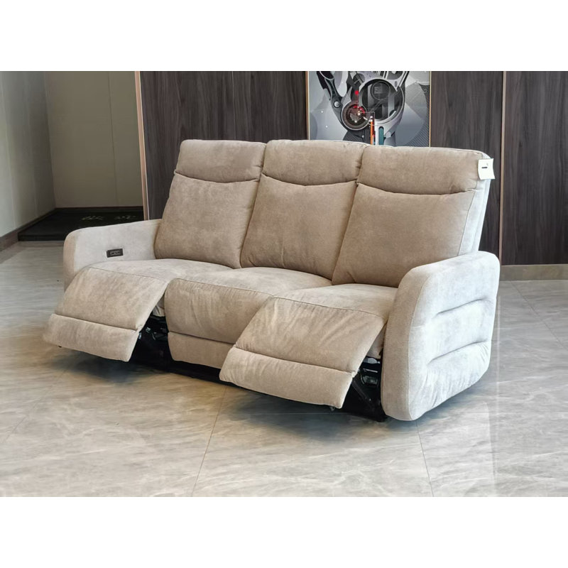 Cotton Blend Electric Reclining Sofa, Light Grey, 3