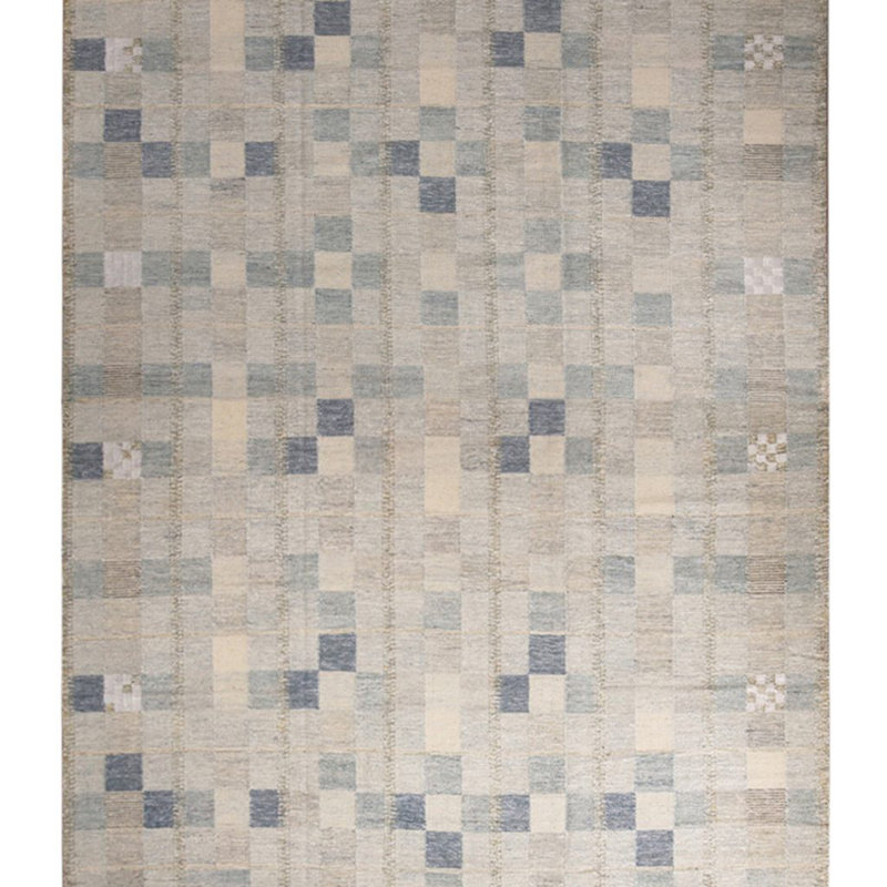 Rug & Kilim’S Scandinavian-Inspired Geometric Gray And Blue Wool Pile Rug, Rectangle 8' x 10'