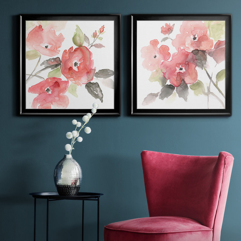 Coral Blush I - 2 pièces, peinture sur toile encadrée, H 26,5 po x l 53 po x P 1,5 po, Cadre noir