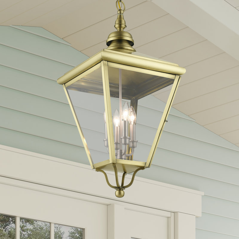Lanterne suspendue d'extérieur 4 lumières, Laiton antique