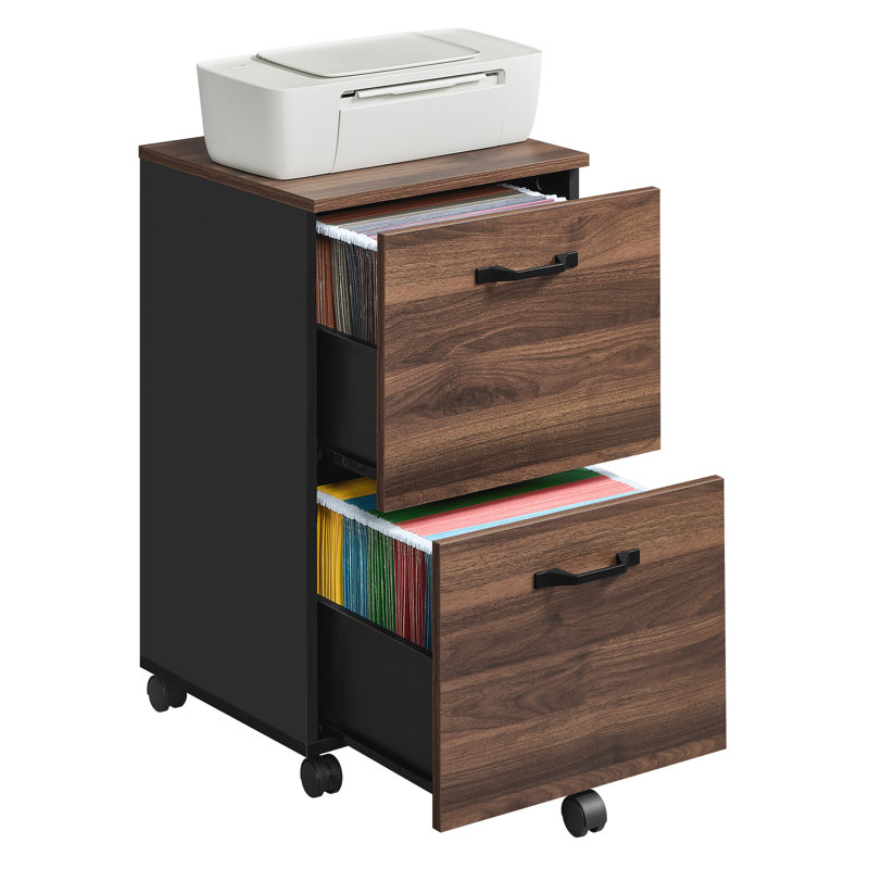 Franny 42cm Wide 2 -Drawer Mobile File Cabinet, Natural Walnut/Black
