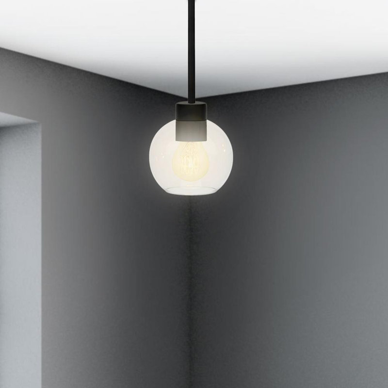 Luminaire suspendu simple 1 lumière Aimey-Louise, Noir, Transparent