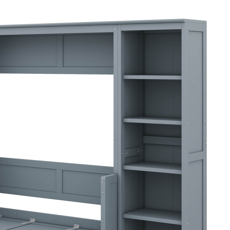 Lit escamotable avec bureau intégré et bibliothèque intégrée, gris, Grand