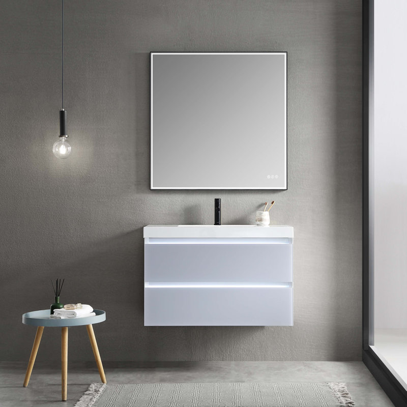 Ensemble de meuble-lavabo mural simple 35 po Fahriye, Gris clair