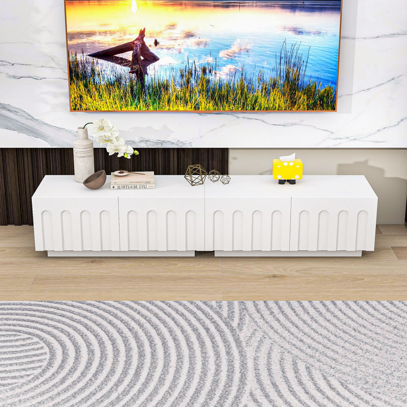 Meuble télé polyvalent et moderne avec un design arqué et beaucoup de rangement, Blanc
