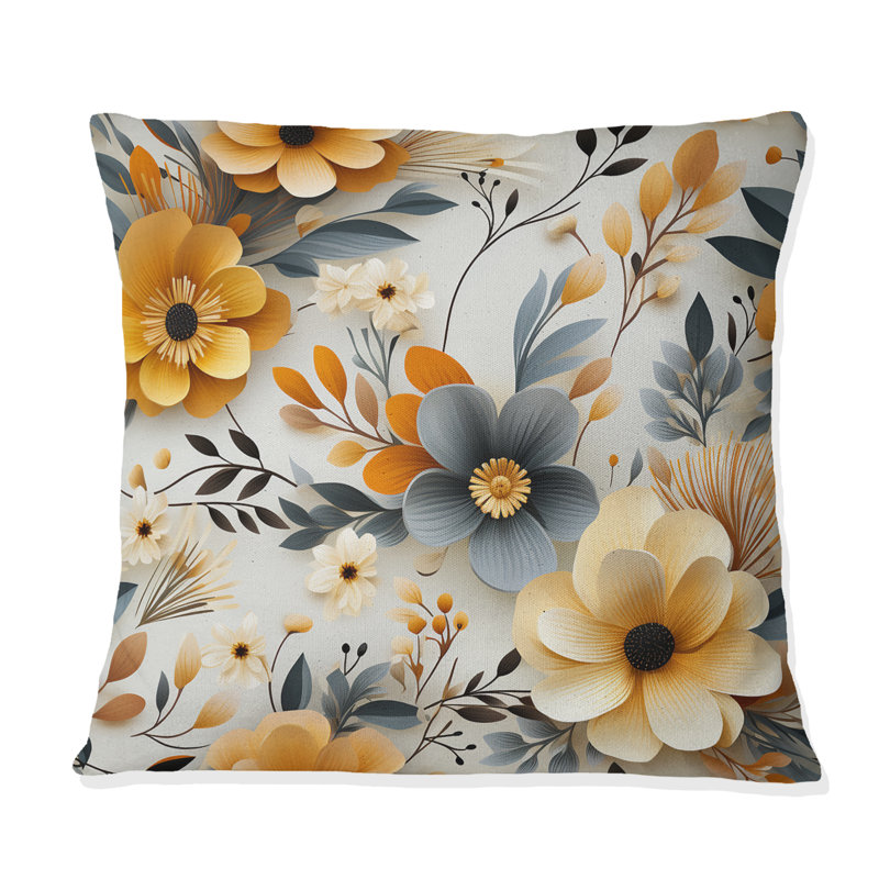 Coussin décoratif gris pré floral gris, H 18 po x l 18 po