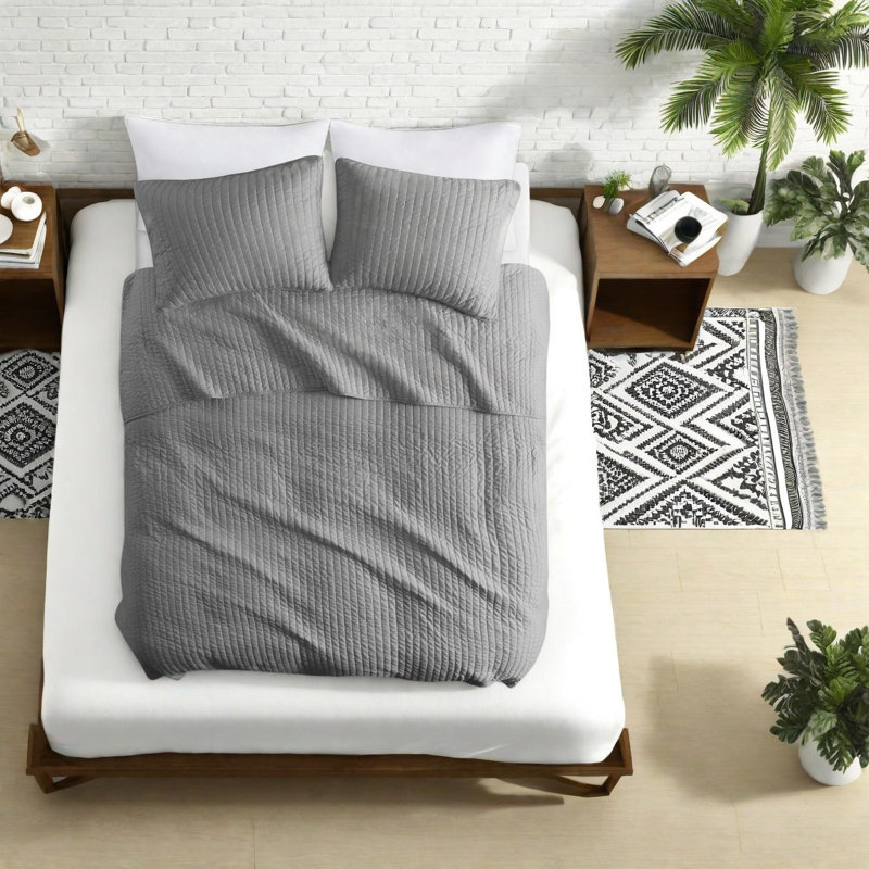 Ensembles de literie confortables en coton gris, style campagnard, simple / simple TG pour toutes les saisons
