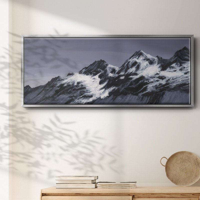 Moonlit Mountain Range II - Framed Canvas, 8" H x 20" W