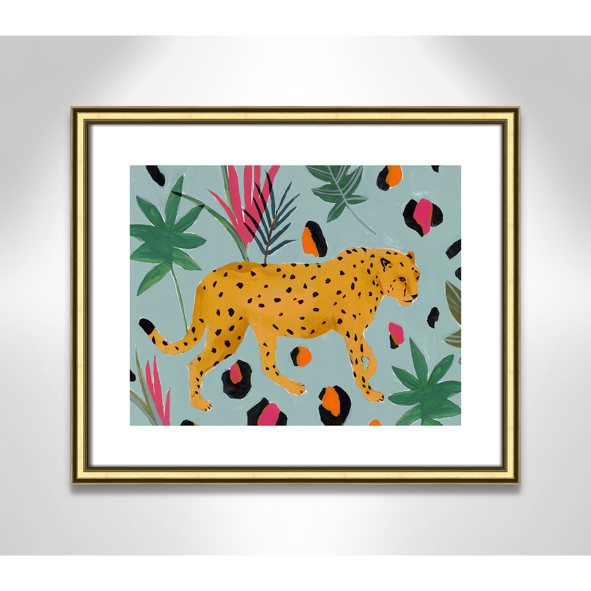Walking Cheetah II by Isabelle Z - Painting Print, Gold Framed Paper, 16" H x 19" W x 0.88" D