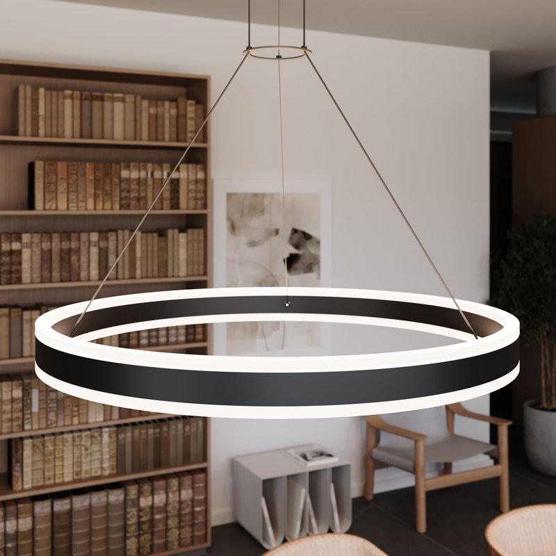 Double Corona 2 - Light Dimmable LED Wagon Wheel Chandelier, Satin Black, 2.75" H x 23.75" W x 23.75" D