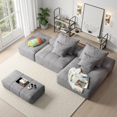 Canapé modulaire surdimensionné désossé surdimensionné, 3 sièges étincelants avec repose-pieds, 4 coussins et chaise longue, aucun assemblage requis?