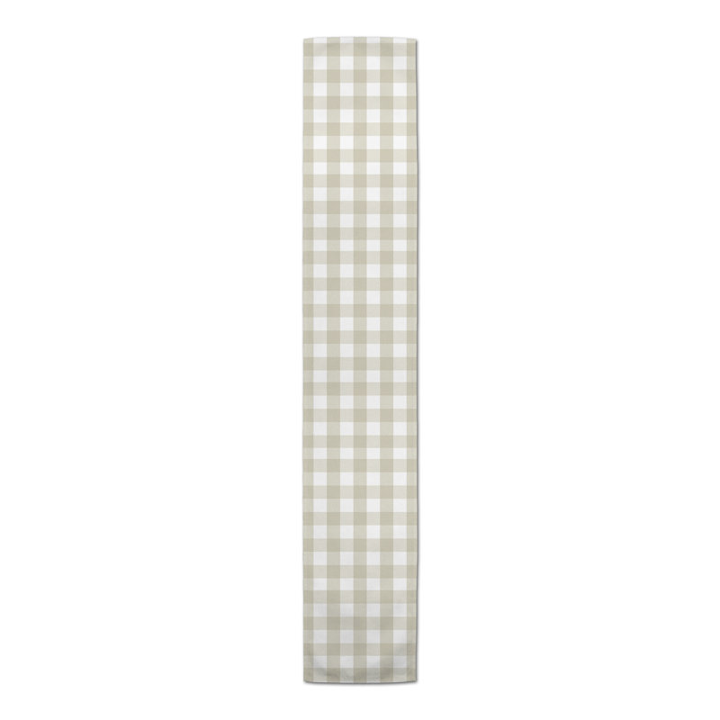 Chemin de table Chelene, 72 po x 16 po, Guingan, Tissu écossais beige 2