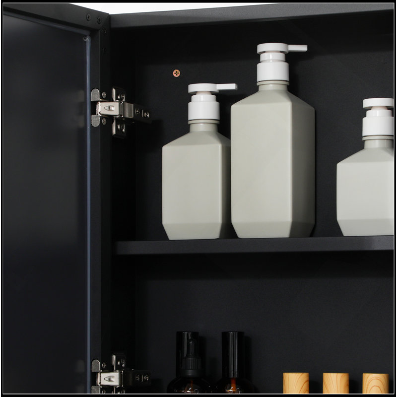 High-Quality Wall-Mounted Medicine Cabinet, Bathroom Mirror Cabinet With Double Doors And Storage Shelves, Black