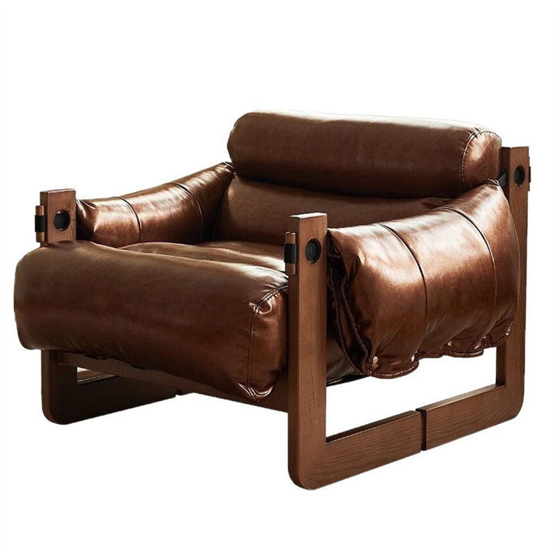 Fauteuil d'appoint Mid-Century moderne, fauteuil en bois massif en forme de U pour le salon, fauteuil de lecture rembourré avec assise rembourrée confortable