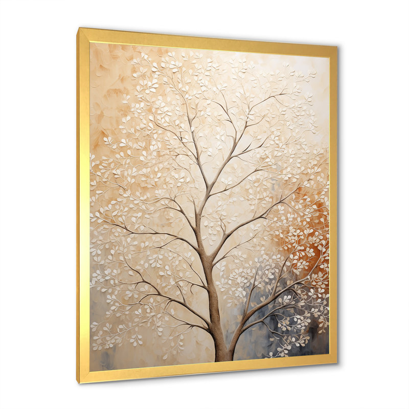 " Beige Trees Oak Solitude II ", 40" H x 30" W x 1.5" D, Gold Single Picture Frame