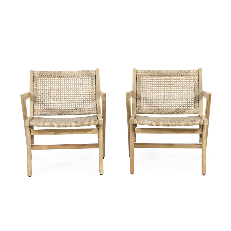 Transitional Style Outdoor Chairs ( Of 2) - Brown & Wood 2Pcs With Surface