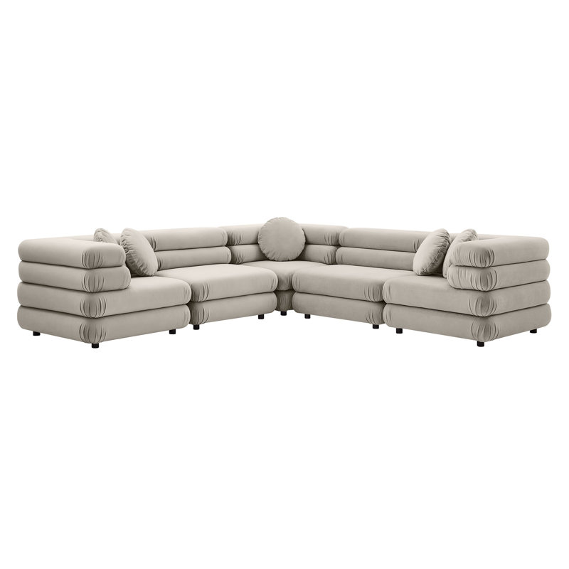 Canapé modulaire en velours 5 pièces Jubilee, Velours amande