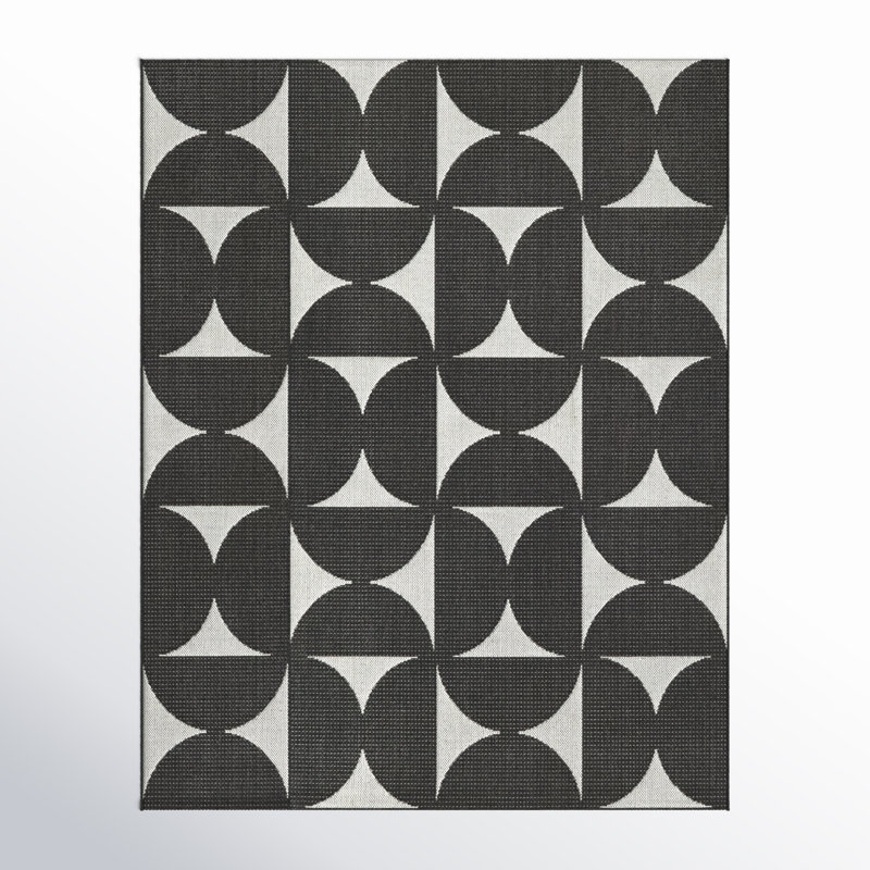 Tapis noir / blanc à motif géométrique Patoma, Rectangle 7 pi 10 po x 10 pi