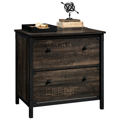 Stylish Modern Dark Oak Lateral File Cabinet With Two Spacious Drawers For Letter And Legal Files, Interlock Mechanism, Textured Metal Frame, Good Home Living Area, Easy - Access Drawer Slides,