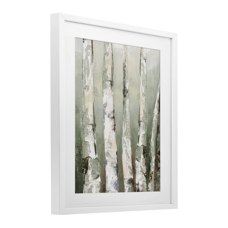 «Looming Birch Forest», reproduction encadrée sous verre, conception de Luna Mavis, H 16 po x l 13 po, Cadre blanc côtier