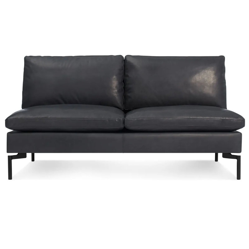 New Standard Loveseat, Granite Genuine Leather, Black