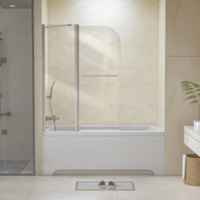 Porte de douche pliante sans cadre pour baignoire de l 43 po x H 58 po - Verre trempé de 1/2 po (6 mm) avec système de charnières à pivot