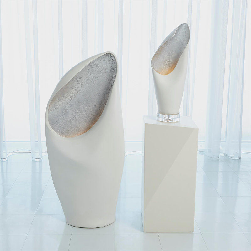 Cowl Lamp-White w/Leaf-Lg, Silver