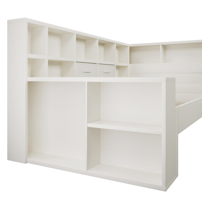 3ft Wooden Bed With Usb, Bookcase And 2 Fabric Drawers White
