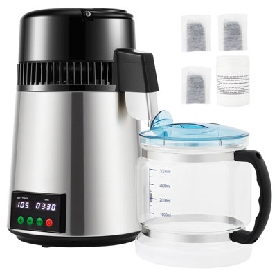 Distillateur d'eau - 1,1 gallon - 750 W - l 9,3 po x P 9,3 po x H 15,2 po - Acier inoxydable 304 - 1 pièce - Argent - 1,1 gallon grande capacité pour un usage familial et commercial