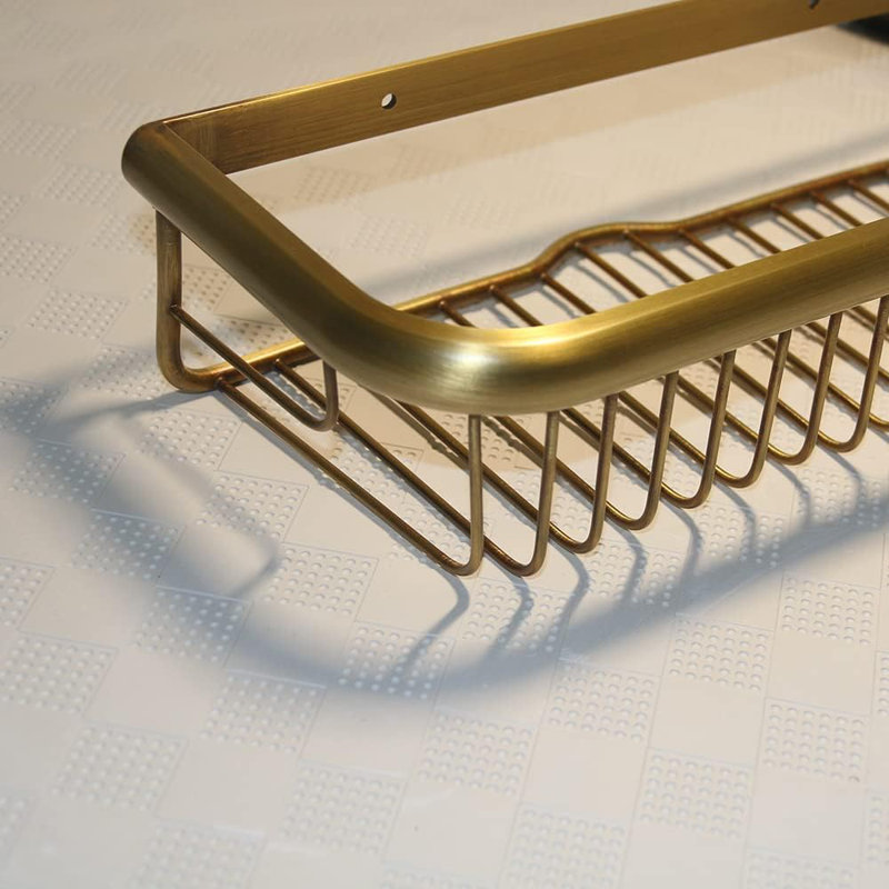 Solid Brass Square Shower Caddy, Oil Rubbed Bronze Wall-Mounted Bathroom Storage Rack, 11.8 X 5.3 X 3.1 Inches, Includes Mounting Accessories