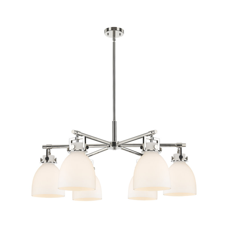 Lustre suspendu 6 lumières Newton Bell, Nickel poli, Blanc