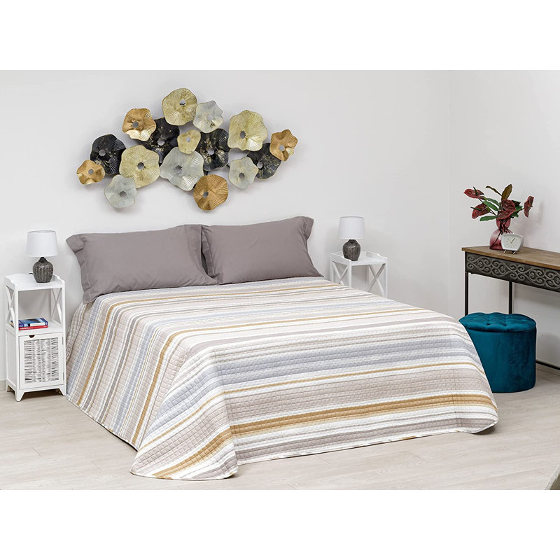 Polyester Microfiber Quilt, W260 x L260cm, White/Yellow
