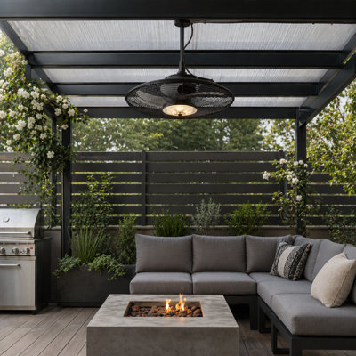 20" Outdoor Ceiling Fan With Light, Waterproof, Reversible Dc Motor, 6-speed, Remote & App Control, Hook Mount, Black