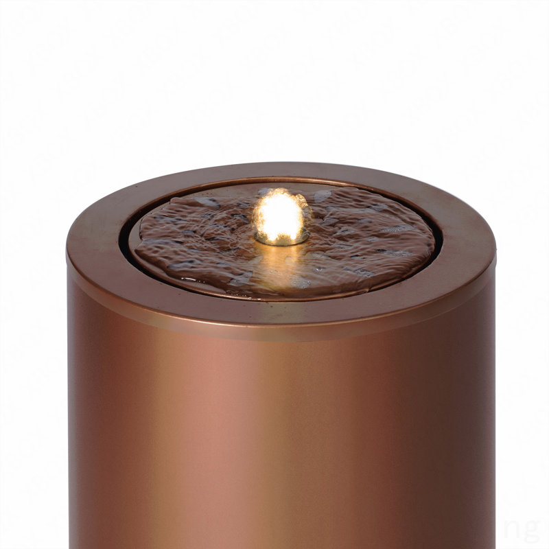 20.87"H Brown Metal Cutout Outdoor Water Fountain with LED Lights, Modern Freestanding Candle Style Water Feature for Patio Backyard Decor