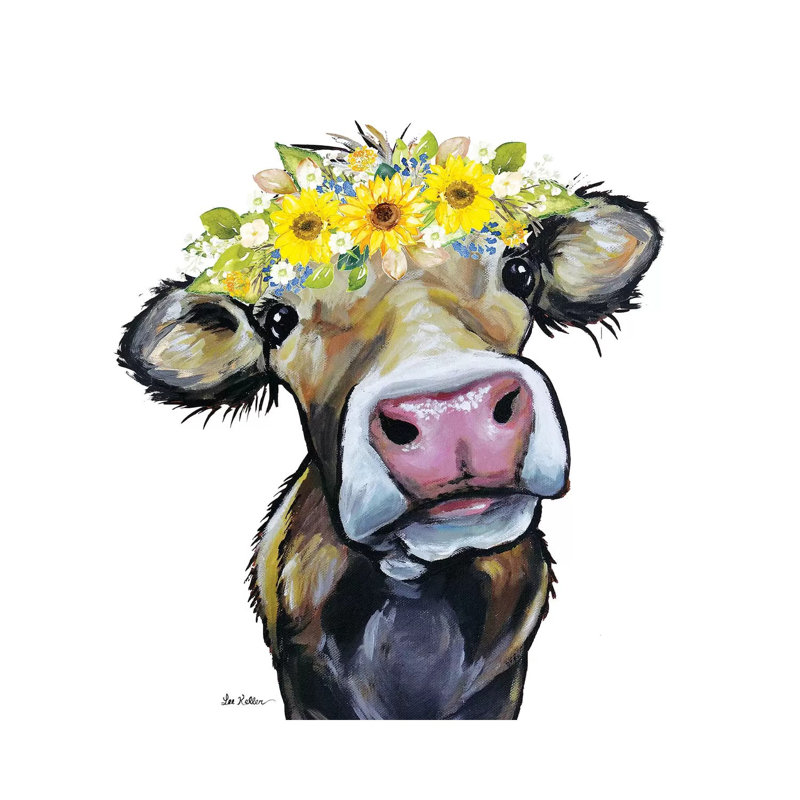 Brun noisette avec couronne de fleurs de tournesol par hippie Hound studios-impression, Toile tendue, Pas de tapis