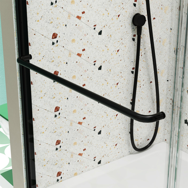 Porte de douche à dérivation, porte coulissante, avec verre trempé de 1/4 po, Noir mat