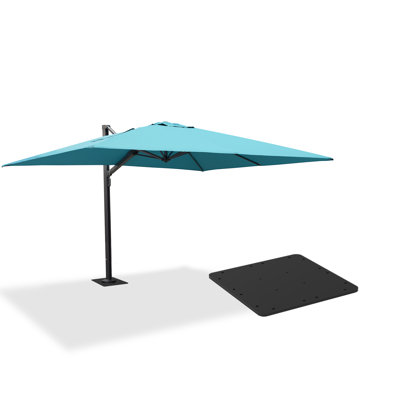 Rhylen Outdoor 120'' x 156'' Large Rectangular AlumInum Offset Umbrella With Steel Plate Base,Turquoise Blue