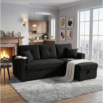 Sleeper Sofa, Sectional with Pull-Out Bed, Reversible Chaise, Storage Sectional,  breathable  fabric, Small Space Solution, Convertible Sofa Bed, Living Room Furniture, L-Shaped Sofa