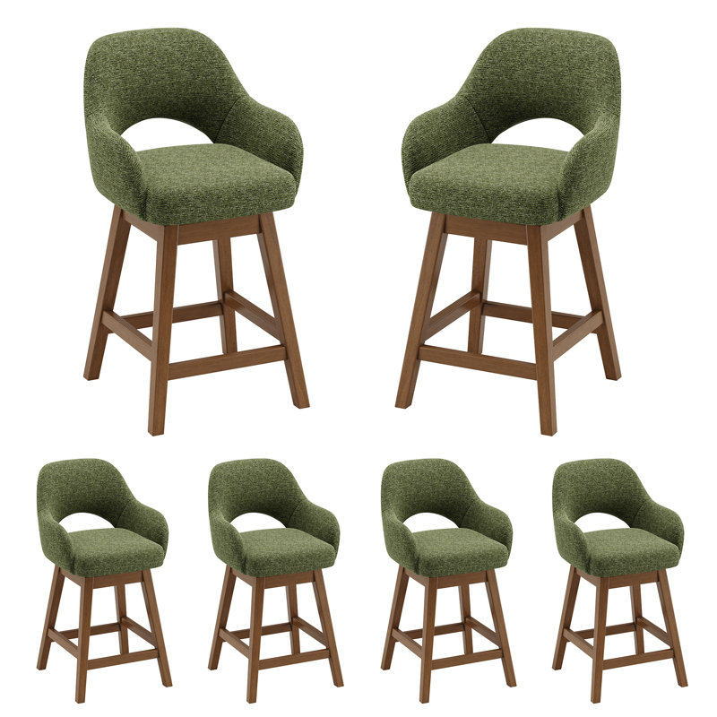 Tabourets de bar pivotants modernes rembourrés de 63,5 cm (25 po) de hauteur avec structure en bois massif, Vert