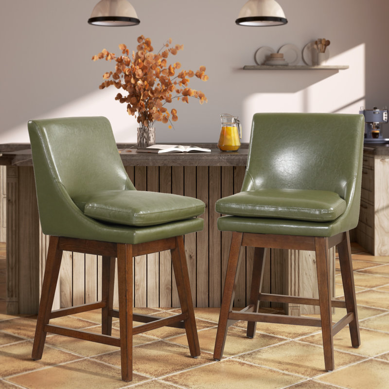Tabourets de bar rembourrés avec siège rembourré et base en bois massif (ensemble de 2), Vert