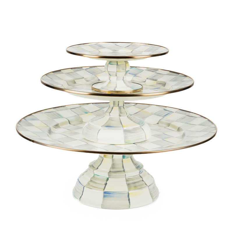 Sterling Check Pedestal Platter, 4.5" H x 12" W x 12" L