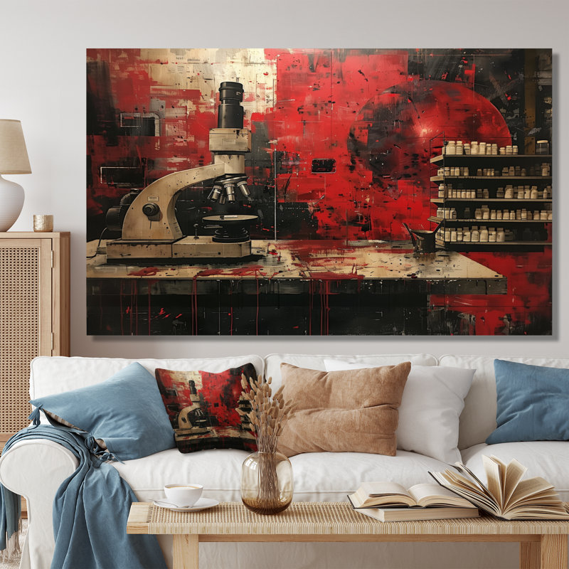 Décoration murale laboratoire de recherche rouge et noir, Toile tendue, 40" H x 60" W