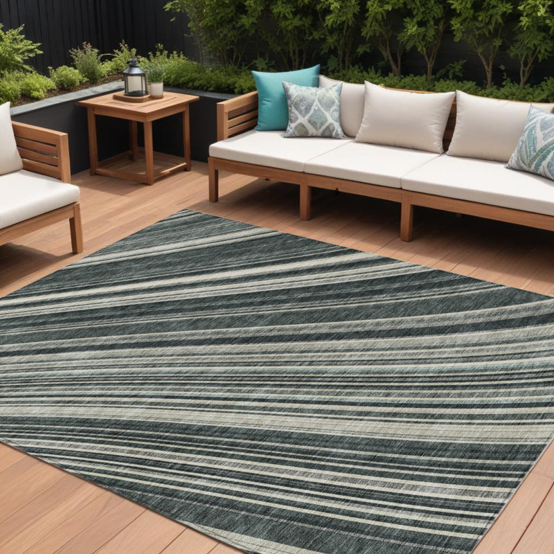 Tapis intérieur lavable rayé noir 8 pi x 10 pi